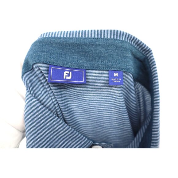 Footjoy Mens Striped Polo Golf Shirt Medium Blue Dri release Cotton Blend - Picture 2 of 10